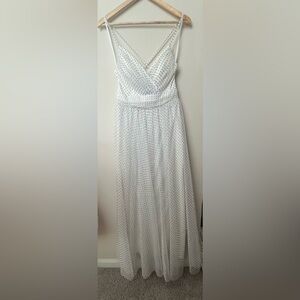 City Studio White and Black Polka Dot Flared Maxi Dress